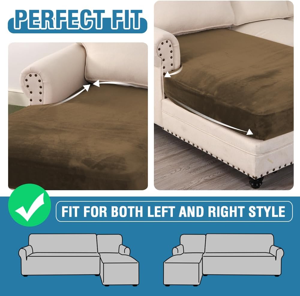 H.VERSAILTEX Velvet Stretch Individual Chaise Cover Sectional Couch Covers for L Shaped Sofa Both Left/Right Furniture Protector Seat Cushion Sofa Cover (1 Piece Chaise Cover, Bronze Brown)