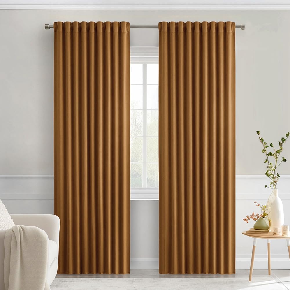MIULEE Golden Brown Back Tab Blackout Curtains 72 Inches Long 2 Panels Set for Living Room Bedroom Privacy, Rod Pocket/Pinch Pleat Thermal Insulated Room Darkening Pleated Light Blocking Drapes