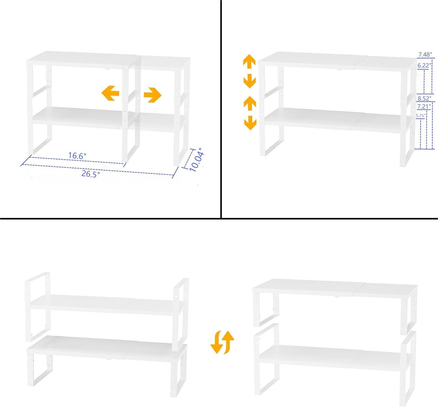 Expandable,Stackable Spice Rack,Seasoning Organizer and Storage,Spices Jar Racks for Cabinet,Countertop, Metal Pantry, Cupboard,Laundry Storages,Heavy Duty(2 PACKS/LARGE/WHITE)