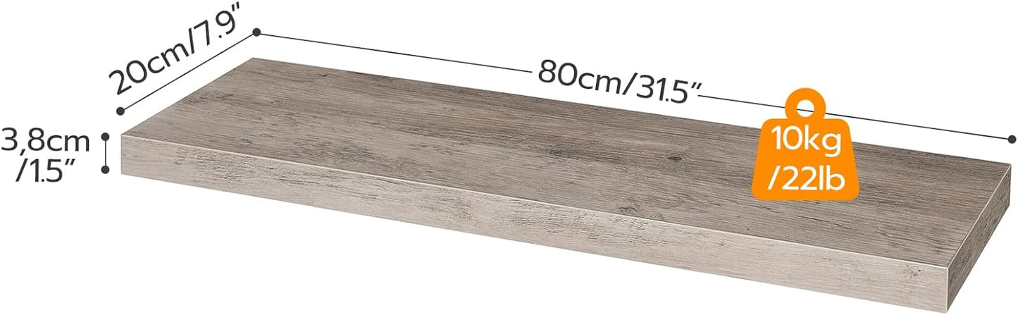 HOOBRO Floating Shelves for Wall, Wall Mounted Shelf Set of 2, 31.5" Hanging Shelf with Invisible Brackets, for Wall in Bathroom, Bedroom, Toilet, Kitchen, Living Room, Office, Greige BG80BJP201