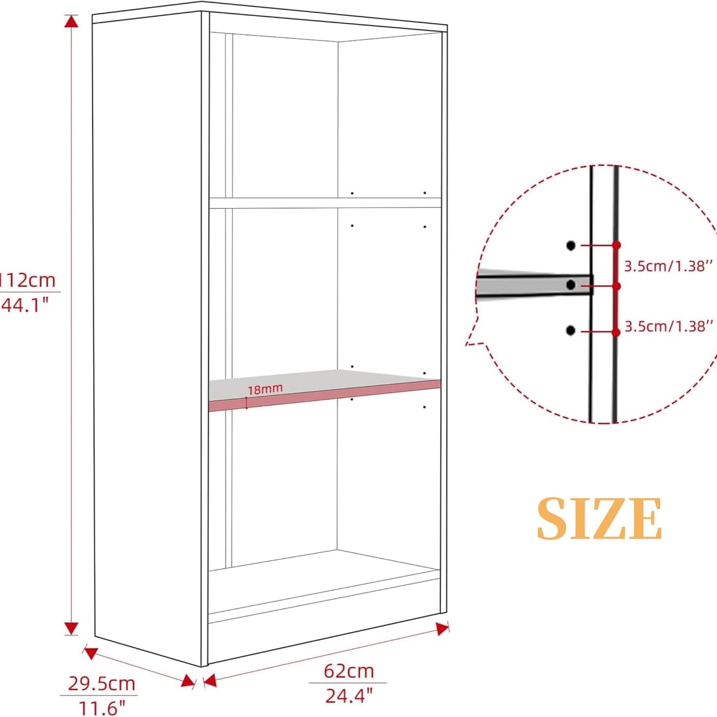 Bookshelf, Open Modern Bookshelf, 3 Shelf Bookcase with Freestanding Display Storage, Wooden Book Shelf for Bedroom, Living Room, Dinning Room, Office, Brown