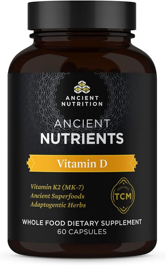 Vitamin D Supplement by Ancient Nutrition, 5,000 IU Vitamin D for Immune Support, Made from Bone Broth and Mushroom Extract, Supports Healthy Inflammation, Paleo and Keto Friendly, 60 Capsules
