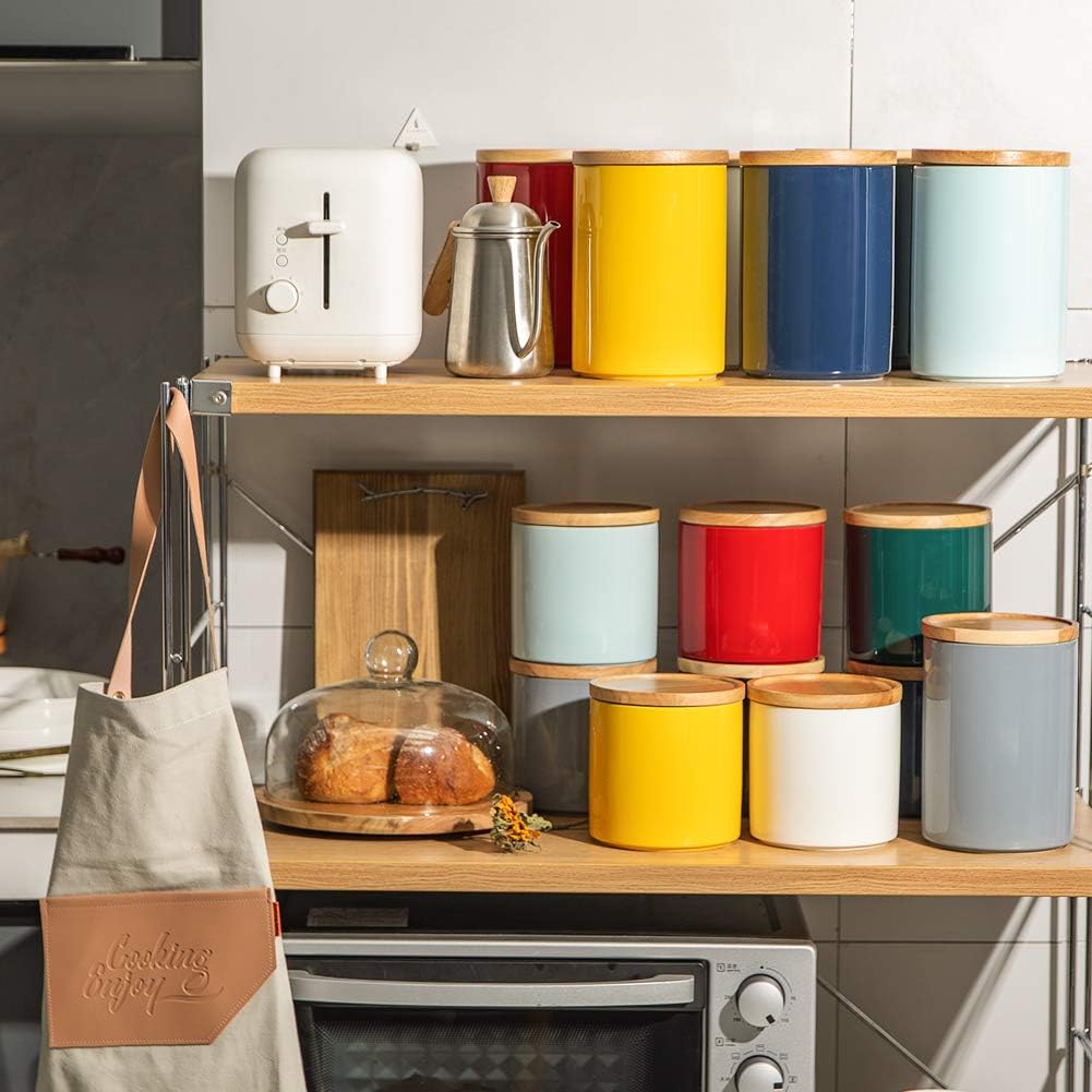 Sweejar Kitchen Canisters Ceramic Food Storage Jar, Stackable Containers with Airtight Seal Wooden Lid for Serving Coffee Bean, Flour, Tea, Cookies and More - 58 Fl Oz(Yellow)