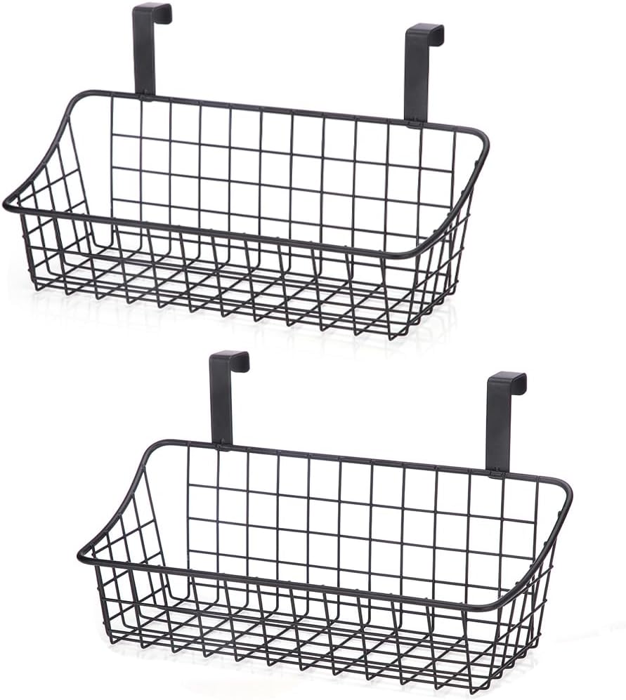 LeleCAT Cabinet Door Organizer Basket with hook Grid Storage Basket, Hang it behind a door or on a railing,BLack,4 Pack