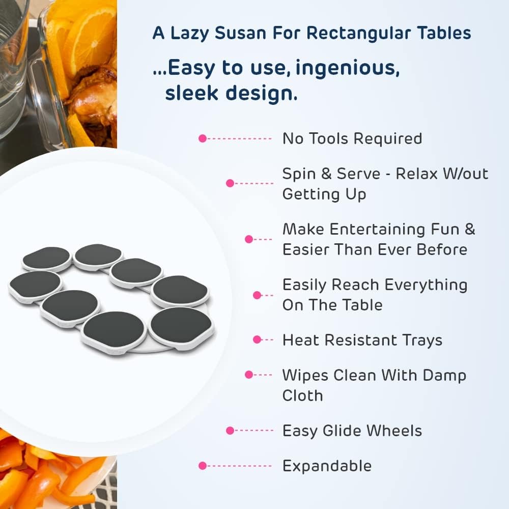 Full Set - Dark Gray - The First Patented Lazy Susan Turntable Expandable for Rectangular & Oblong Tables - Kitchen & Dining Tables - Great Gift! Parties & Gatherings.
