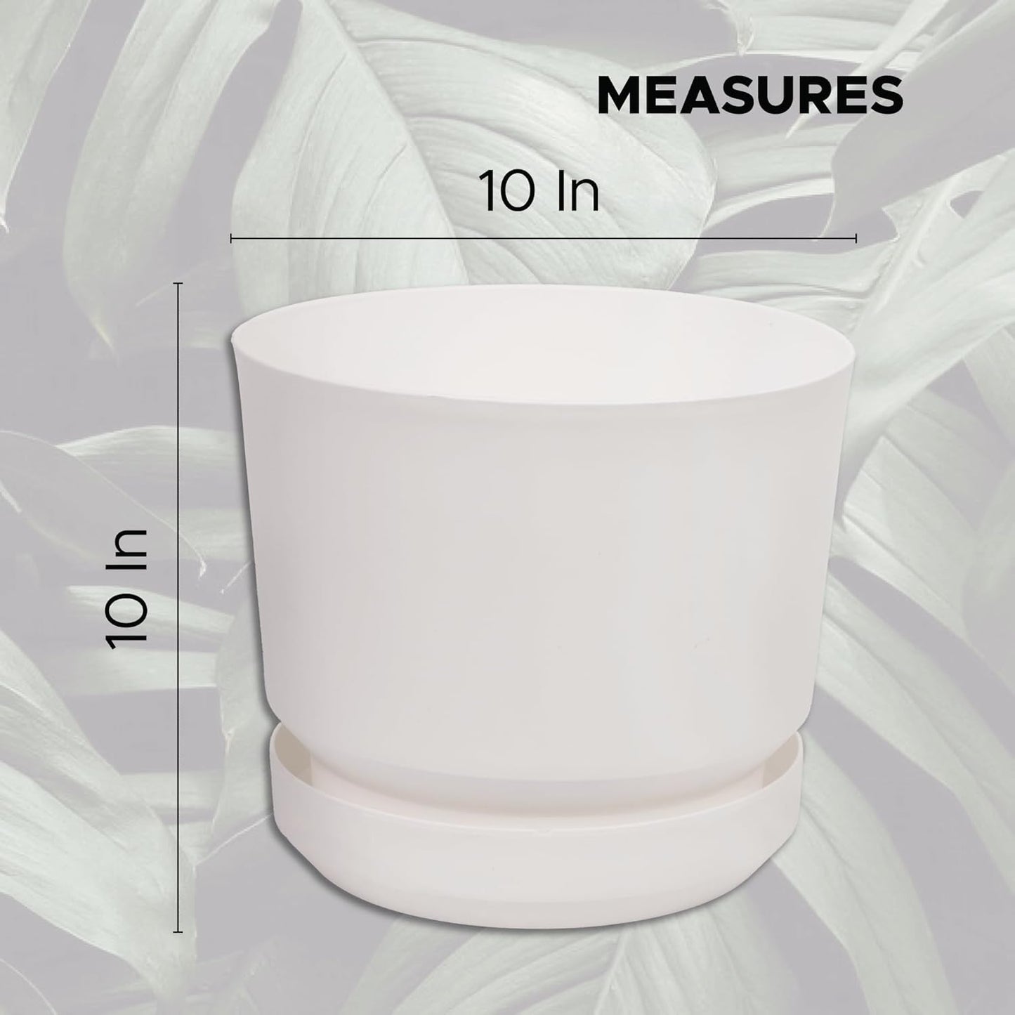 Elly Décor 10 inch Plastic Cylinder Planter Pot with Self-Watering Saucer and Drainage Hole,Lightweight & Extremely Durable, 10"x 10", White