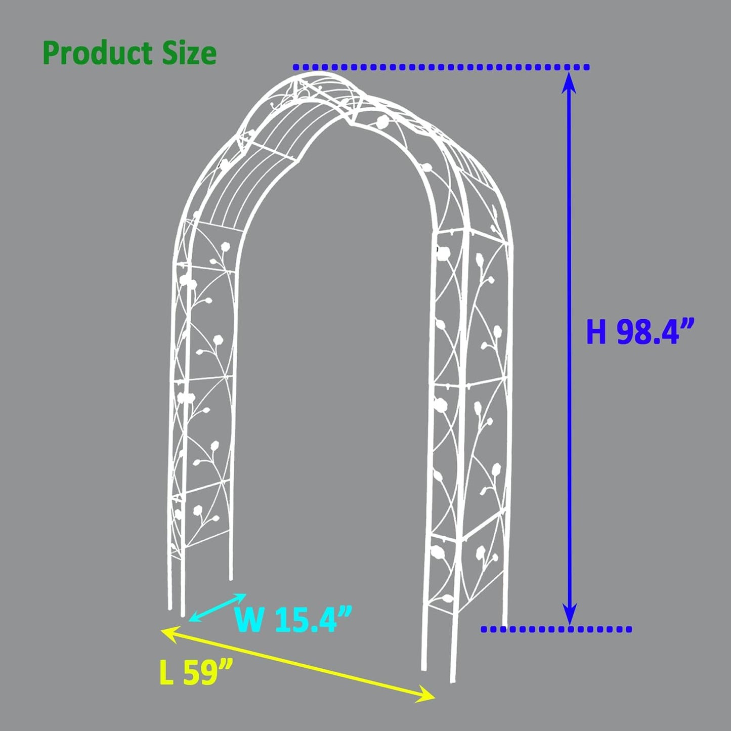 Metal Garden Arch 98.4" H Garden Arbor Trellis for Outdoor Climbing Plants Support Rose Lawn Tall Large Scale Event Arch(L, Cream White)