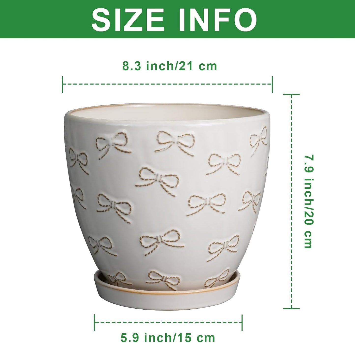 Ceramic Pots for Plants - 8 Inch Plant Pot with Drainage Hole and Saucer Large Planter Pot for Indoor Plants Outdoor Modern Flower Pot Home Decor White