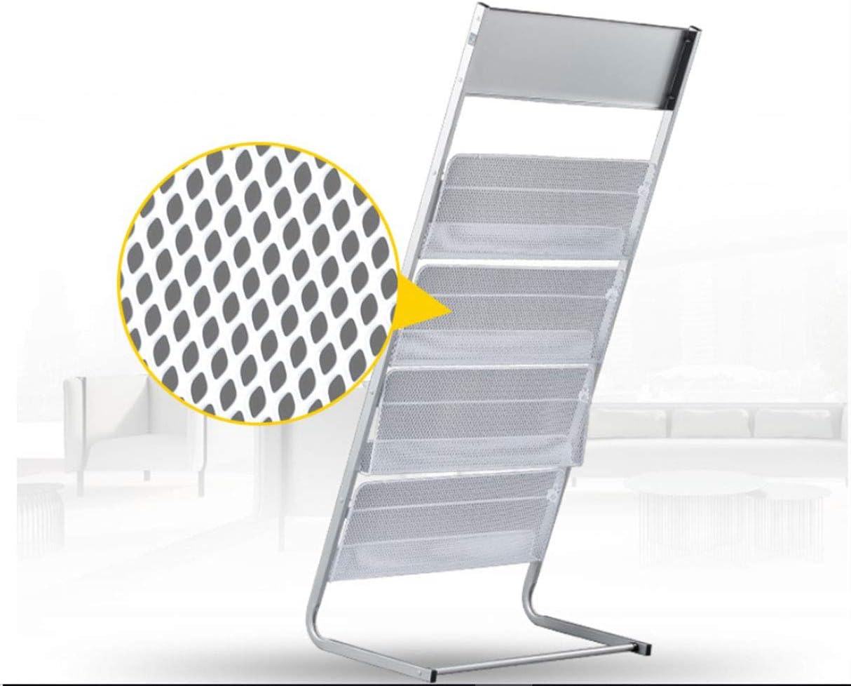 GENMO Floor-Standing Magazine Rack, Carbon Iron Steel, Silver, 4 Large Shelves, Convenient Installation, Suitable for Reception Areas