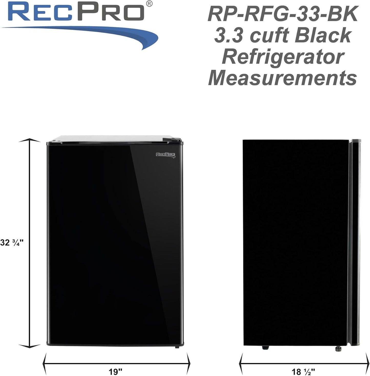 RecPro 3.3 Cu Ft 12V RV Refrigerator | Black Fridge with Adjustable Shelves, 18-Can Door Storage, Reversible Door | 7 Temp Settings, Frost-Free | Ideal for RVs & Small Spaces