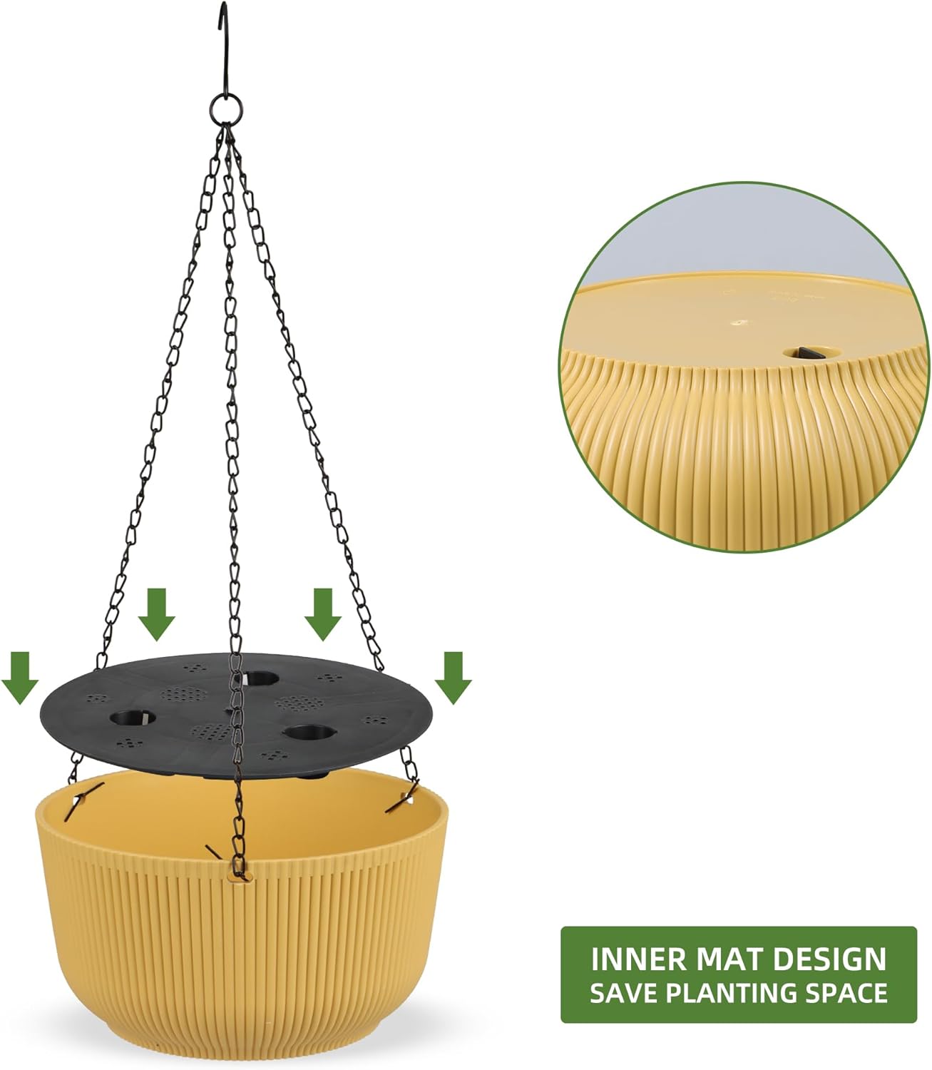 Dexceder 8.75 Inch Self Watering Hanging Planters Indoor Outdoor, Thickened Hanging Basket Flower Plant Pot (2 Pack, Yellow)