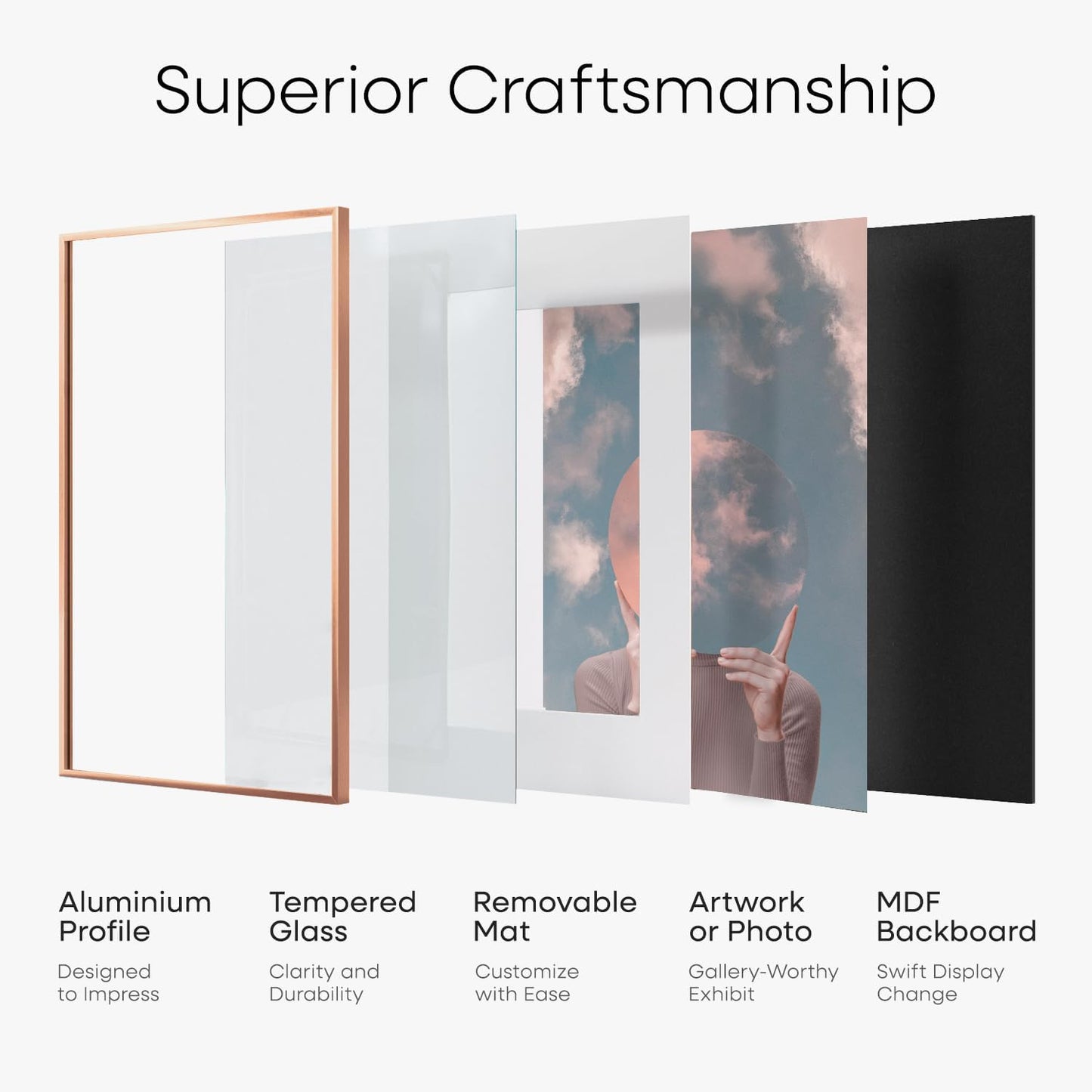 Homeforia 24x32 Rose Gold Picture Frame, High End Metal 24x32 Poster Frames with Mat 20x28 inch Photo, 24 x 32 Thin Frame Matted to 20 x 28 Print, 32x24 Large Frame, Tempered Glass, Wall Kit, Set of 1