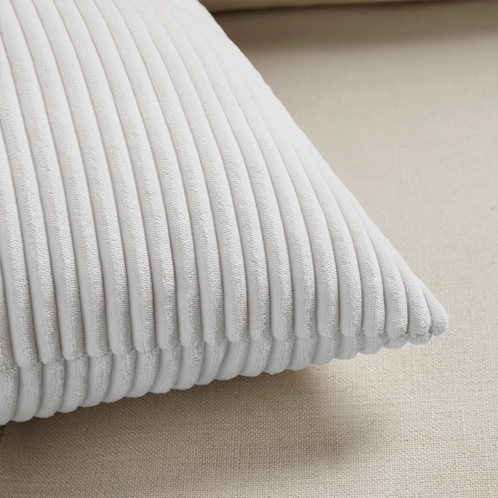 Fancy Homi 2 Packs White Long Lumbar Decorative Throw Pillow Covers 12x24 Inch for Couch Bed Sofa, Rustic Farmhouse Boho Home Decor, Soft Striped Corduroy Rectangle Accent Cushion Case 30x60 cm