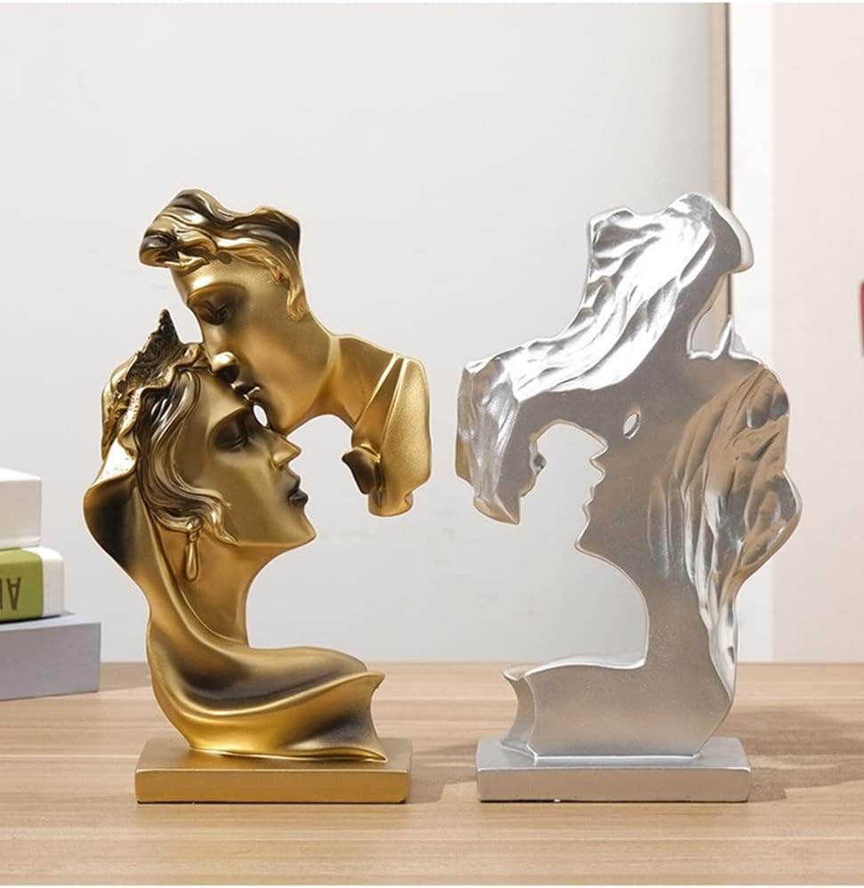 Couples Kiss Sculpture,Abstract Art Couple Sculpture Home Furnishing Resin Statue Decoration Romantic Statue Used for Home Decoration, Wedding, Gift.Silver