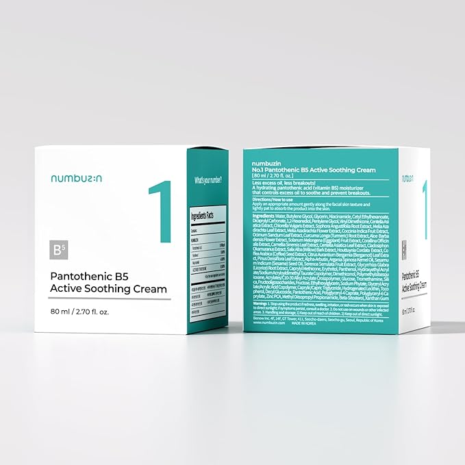numbuzin No.1 Pantothenic B5 Active Soothing Cream | Lightweight Hydrating Moisturizer, Pantothenic Acid, Niacinamide, Panthenol | Excess Oil Control, Soothes Acne | Non-Comedogenic | 2.70 fl. oz.