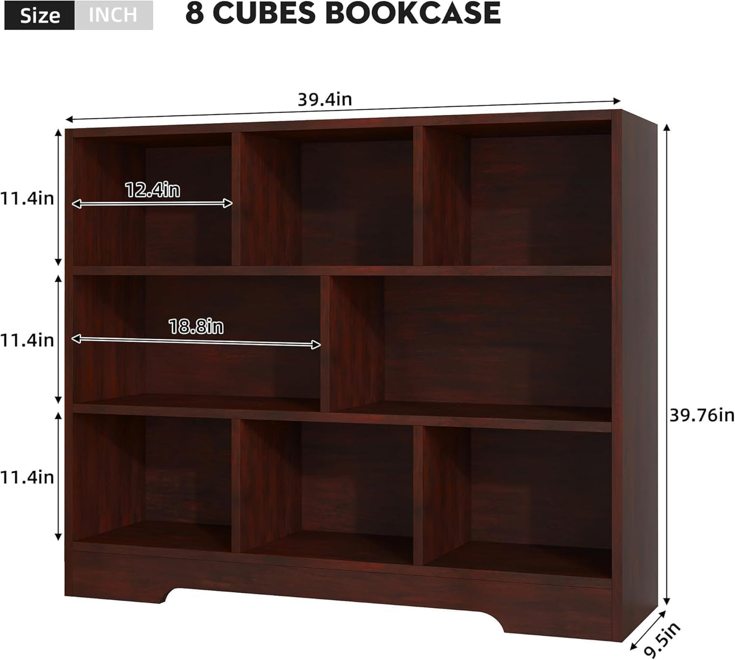 Book Shelf Set of 2, 8 Cubes Storage Organizer, 3-Tier Open Bookshelf Wooden Bookcase, Freestanding Cherry Bookshelf Cube Shelf for Living Room