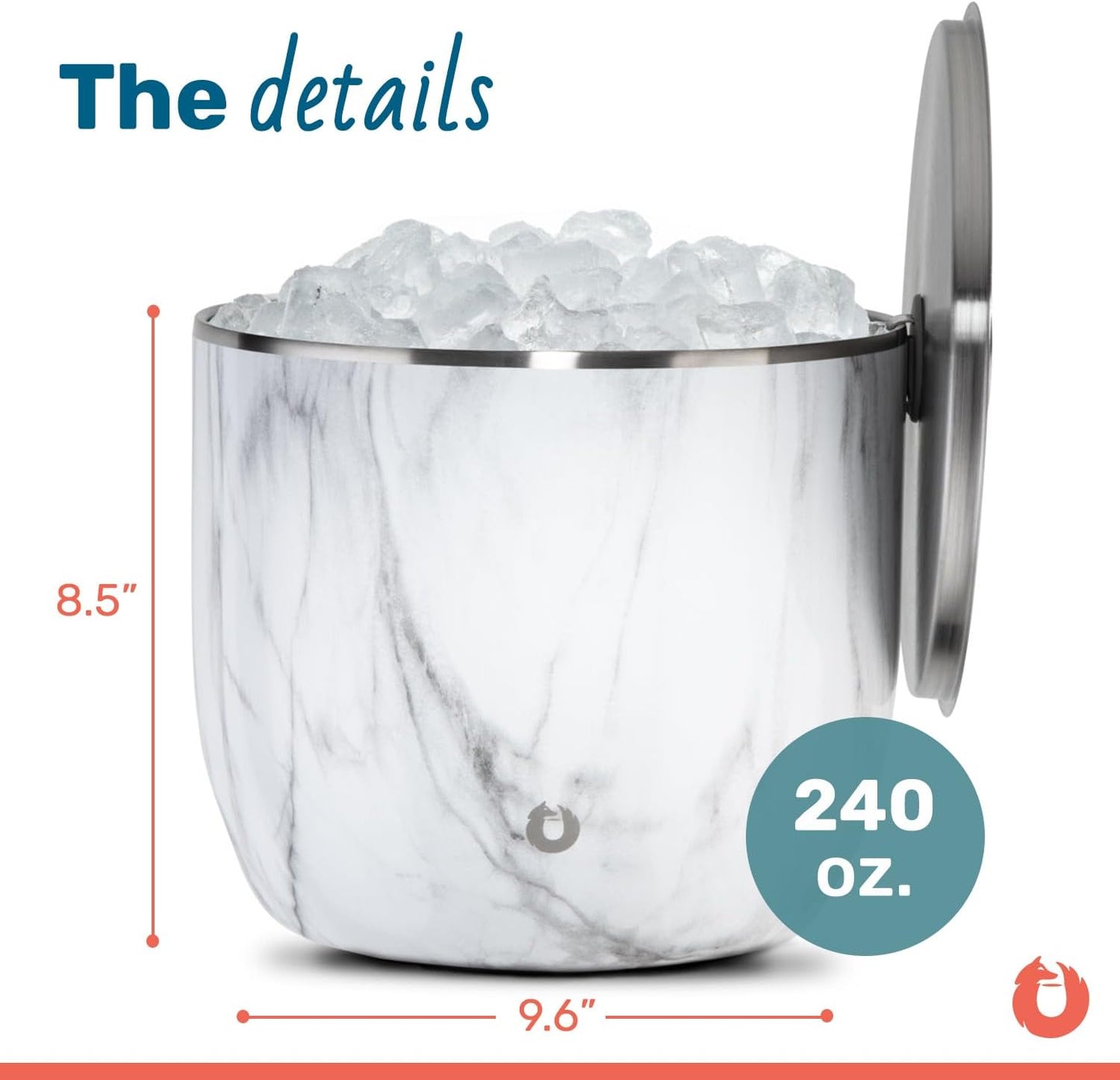 SNOWFOX XL Premium Vacuum Insulated Double Wall Stainless Steel Ice Bucket with Lid/Scoop, Bar Accessories, Large Elegant Party Bucket, Chills Several Bottles,Beautiful Entertaining Supplies,7L,Marble