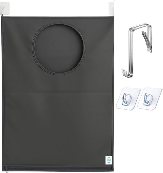 Hanging Laundry Hamper Bag – Space-Saving Dirty Clothes Storage with Free Adjustable Stainless Steel Over-the-Door Hooks & 2 Suction Cup Hooks – Ideal for bathrooms, bedrooms & dorms