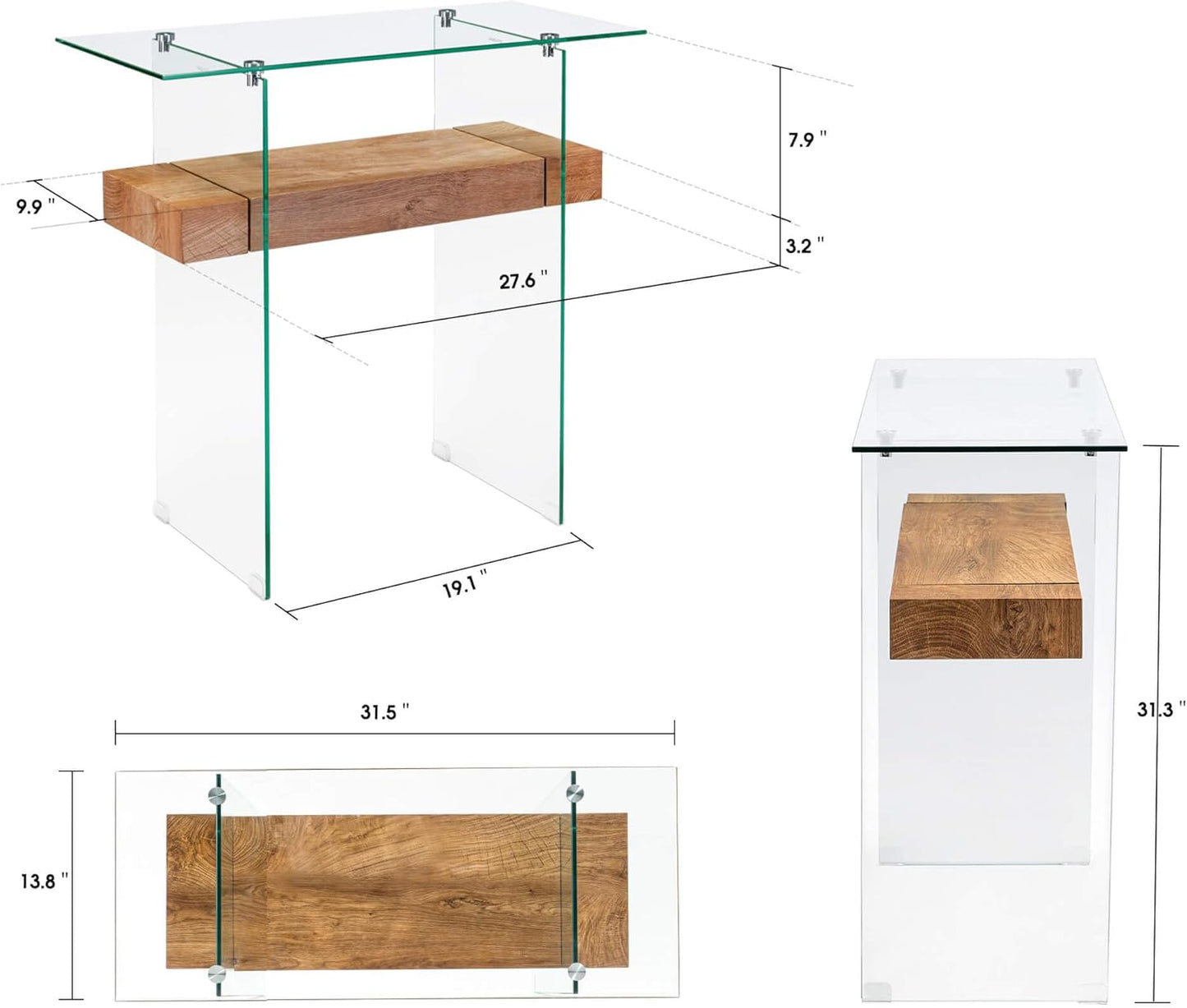 ivinta Glass Console Table with Storage, 31.5'' Modern Narrow Entryway Table for Small Space with Natural Wood Shelves for Living Room, Hallway, Foyer, Bedroom 5103 (Natural)