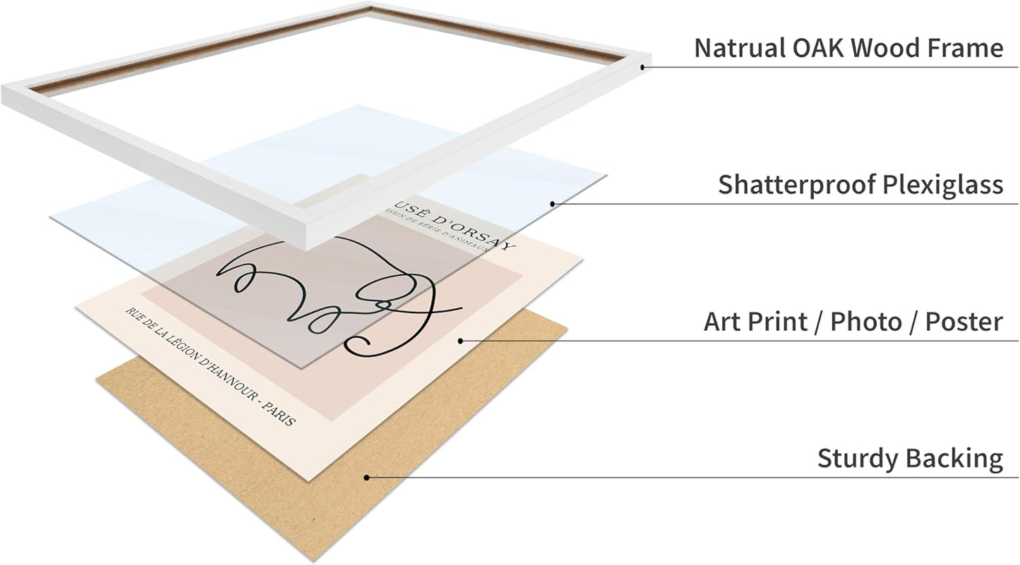 Poster Master Vintage Poster - Retro One Line Elephant Drawing Print - Elephant Art - Minimal Gift for Men, Women, Animal Lover - Abstract Wall Decor for Home, Office, 16x20 White Framed