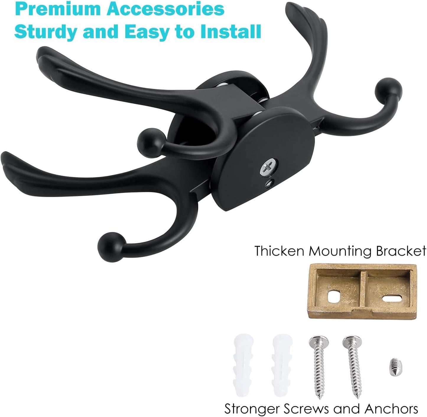 Heavy Duty Swivel Coat Hook Space Saving Towel Rope Hook Wall Mount Triple Swing Arms for RV Bathroom Kitchen Garage,Matt Black