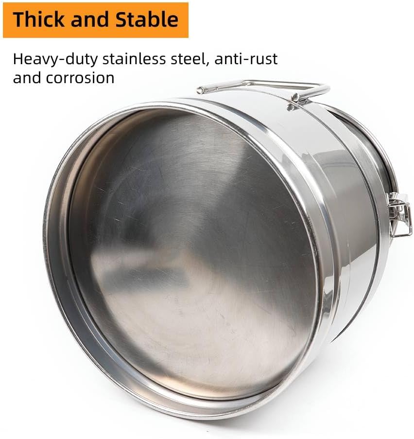 Stainless Steel Milk Can, 20 L/5.25 Gallon Heavy Duty Airtight Storage Canister Milk Bucket with Lid, Embedded Silicone Milk Jug Wine Pail Water Cereals Bucket with Three Latches and Two Handles