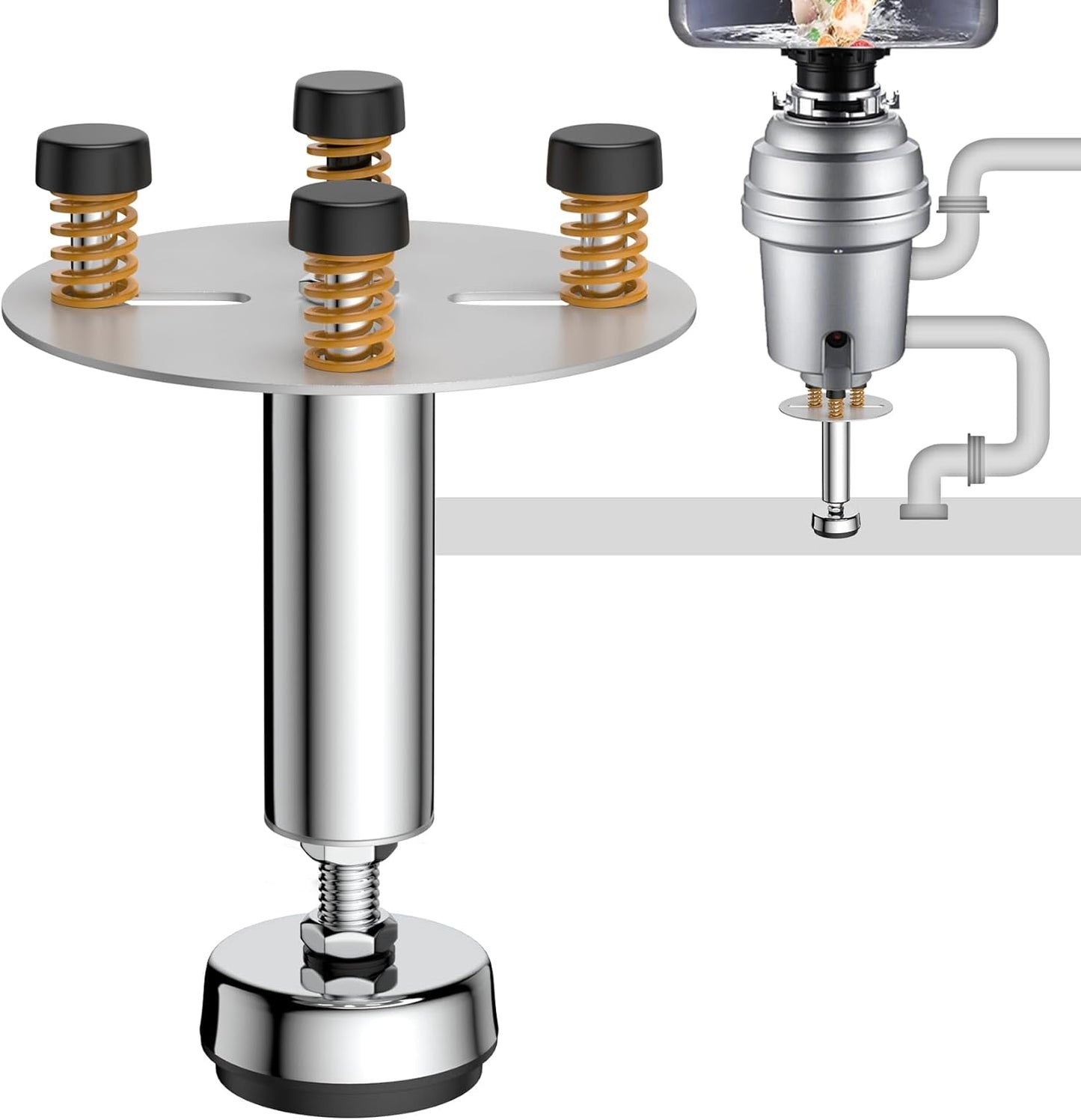 Garbage Disposal Support, Adjustable Spring Shock Absorber Bracket (5.91-7.87 inches), Holds Up tp 440lbs, Stainless Steel Noise Reduction Installation Kit