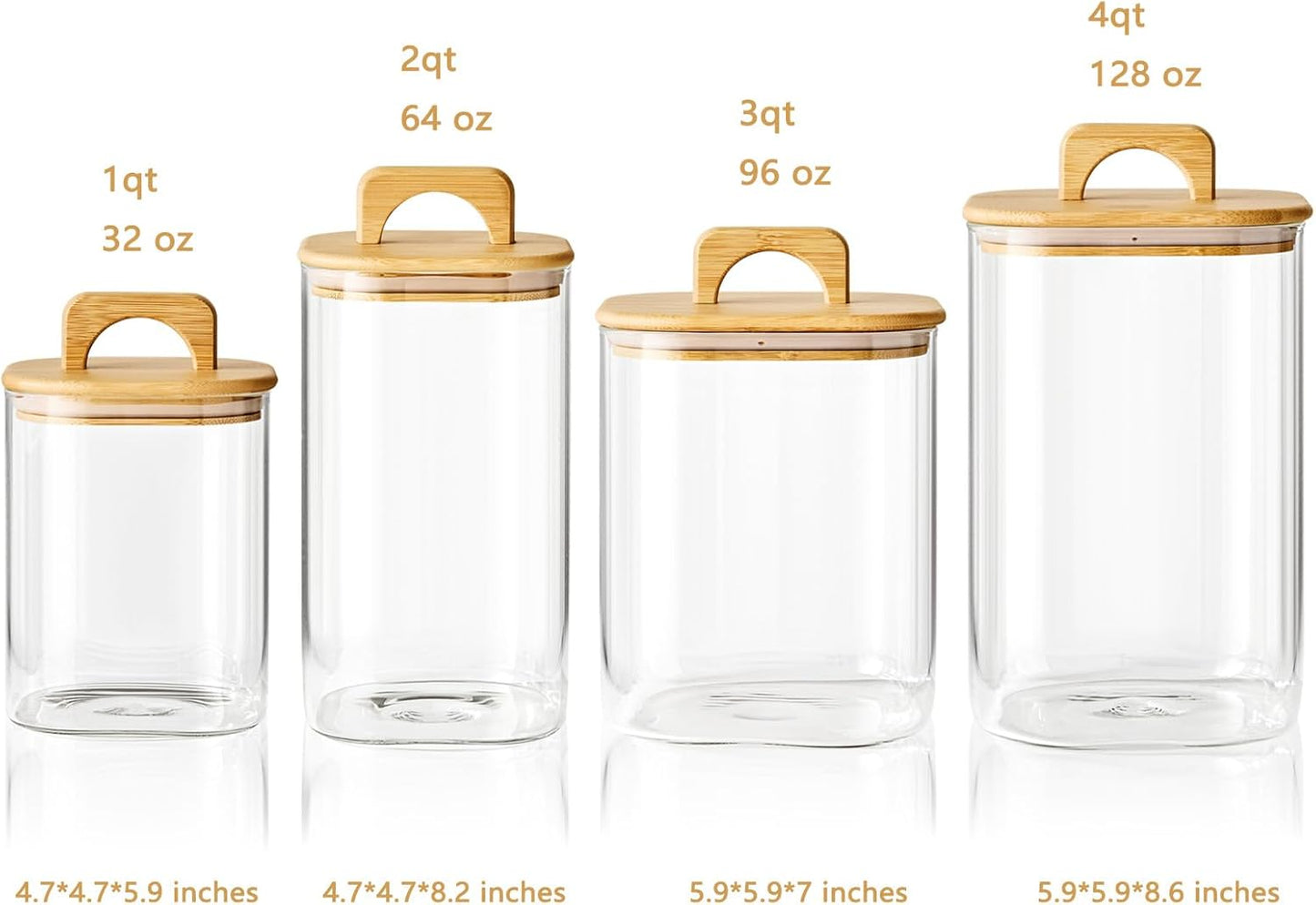 Sweejar 4 qt Large Jars with Bamboo Lids, 1 Gallon Glass Candy Jar with Lid, Sugar/Flour Storage Containers, 128 oz Big Glass Canisters with Airtight Lid, 1 Pack