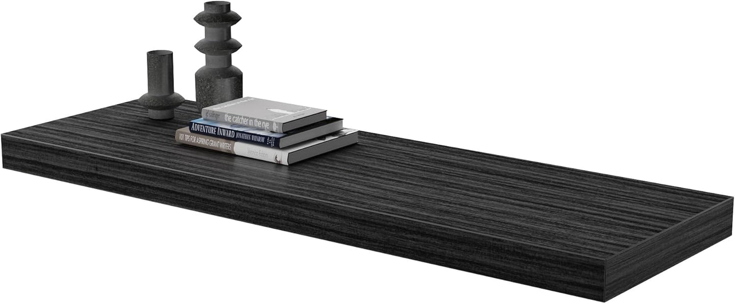 Large Floating Shelves for Wall Set of 1 Wooden Wall Shelves 36 in x 12.75 in x 2 in Room Decor Long Shelf with Invisible Wall Mount Bracket for Bedroom Kitchen Living Room Black Wood