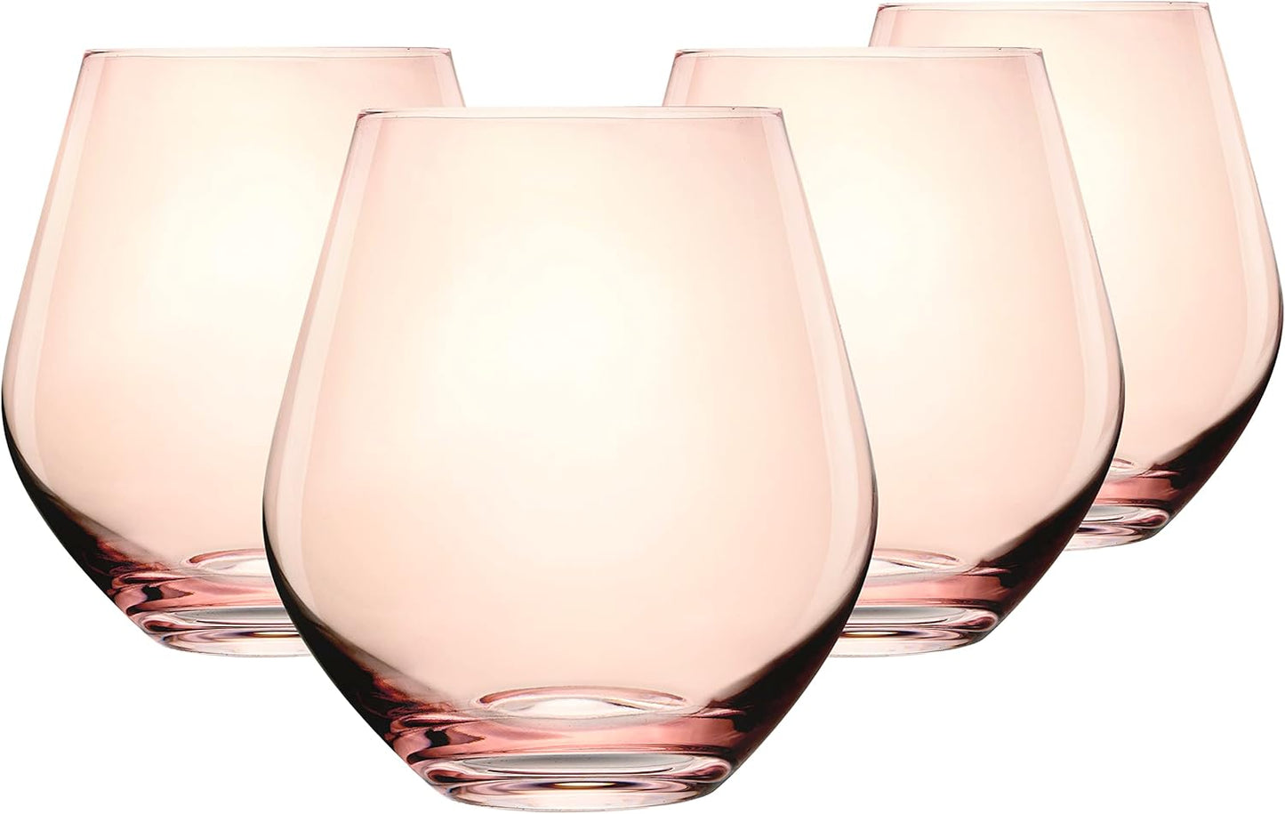 Godinger Wine Glasses, Stemless Wine Glasses, Red Wine Glasses, Drinking Glasses, European Made Stemless Wine Glass - Blush, 17oz, Set of 4