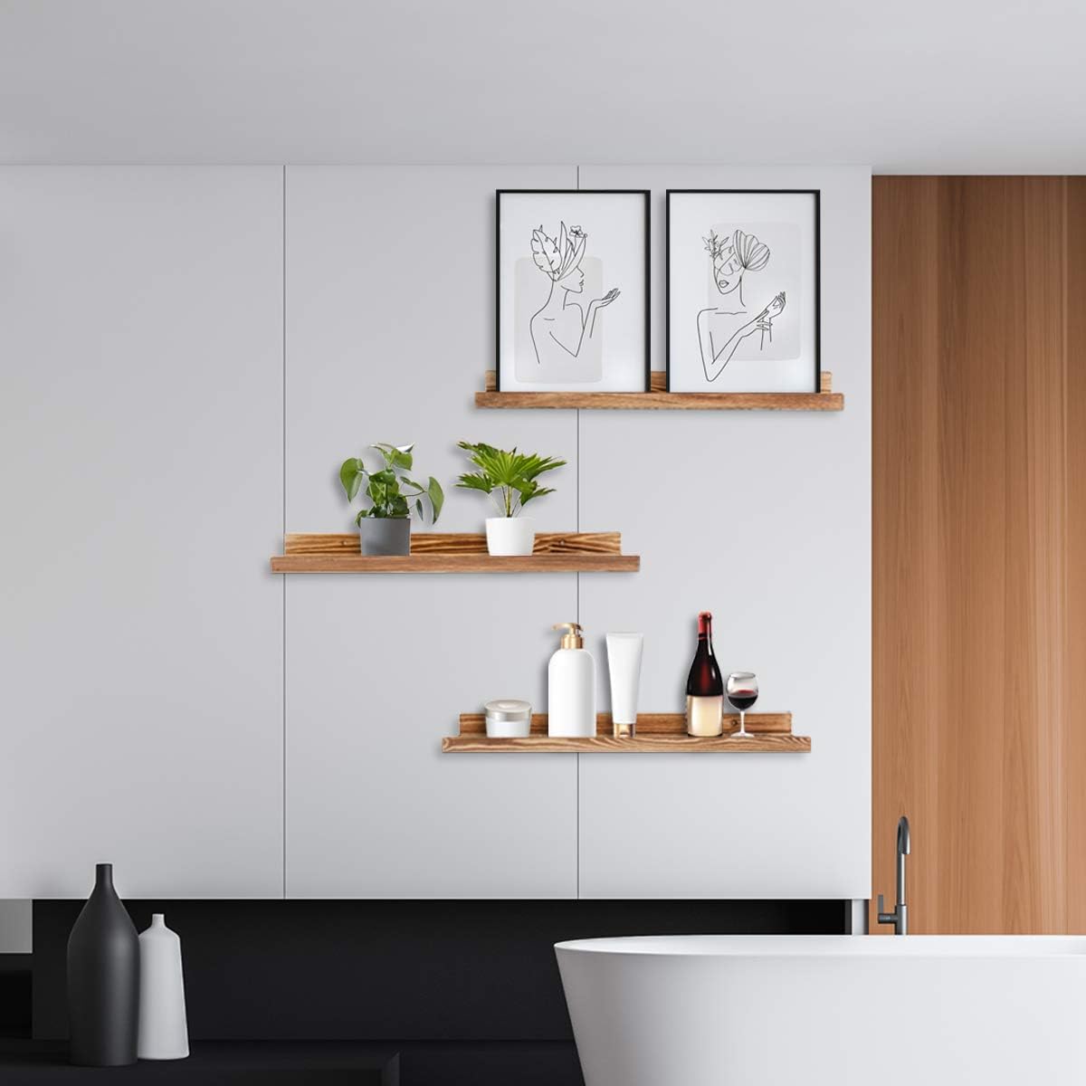 AZSKY Floating Shelves Set of 3, Picture Ledge Shelf, 24 Inches Long Large Nursery Book Shelves for Toys Storage, Kids Bookshelf Wall Mounted for Living Room Bedroom Decor Books Photo Frames