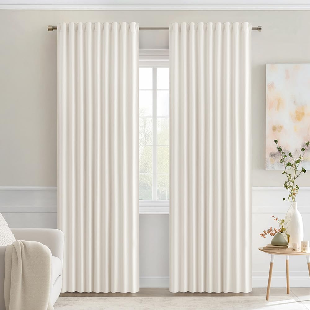 MIULEE Ivory Back Tab Blackout Curtains 90 Inches Long 2 Panels Set for Living Room Bedroom Privacy, Rod Pocket/Pinch Pleat Thermal Insulated Room Darkening Pleated Light Blocking Drapes