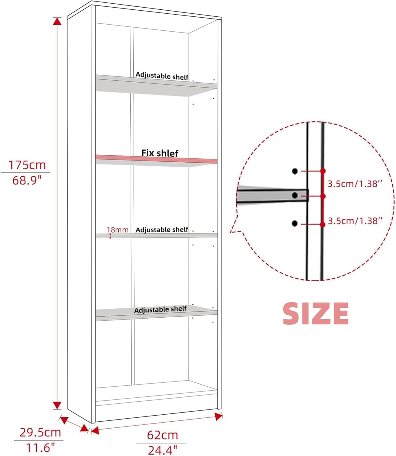 Bookshelf, Open Modern Bookshelf, 5 Shelf Bookcase with Freestanding Display Storage, Wooden Book Shelf for Bedroom, Living Room, Dinning Room, Office, Dray