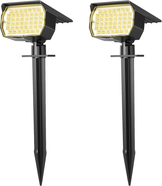 Solar Spot Lights Outdoor Waterproof IP65, 2 Pack Landscape Spotlights with 46 LEDs, 3 Modes Auto On/Off Solar Powered Flood Lights for Outside Pathway, Yard, Garden, Walkway (Warm White)