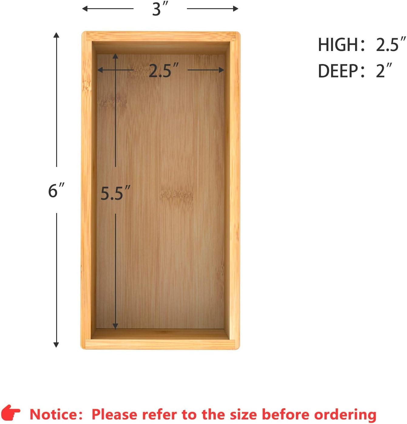 Bamboo Drawer Organizer Utensil Holder for Kitchen, Small Wood Silverware Storage Organizer, Stackable Box Tray for Cutlery, Flatware, Bathroom Caddy for Makeup, Perfume, Jewelry, 6x3x2.5 Inch