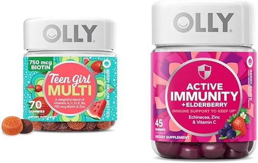OLLY Teen Girl Multi Gummy, Healthy 15 Essential 70 Count 45 Gummies,
