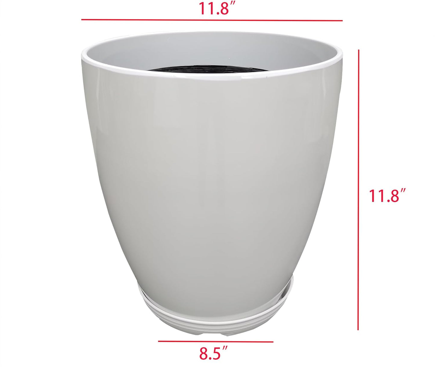 FixtureDisplays® 11.8" Diameter 11.8" Tall White Plant Pots, Plastic Flower Pots with Drainage Holes and Saucers for Indoor and Outdoor 15748-NF