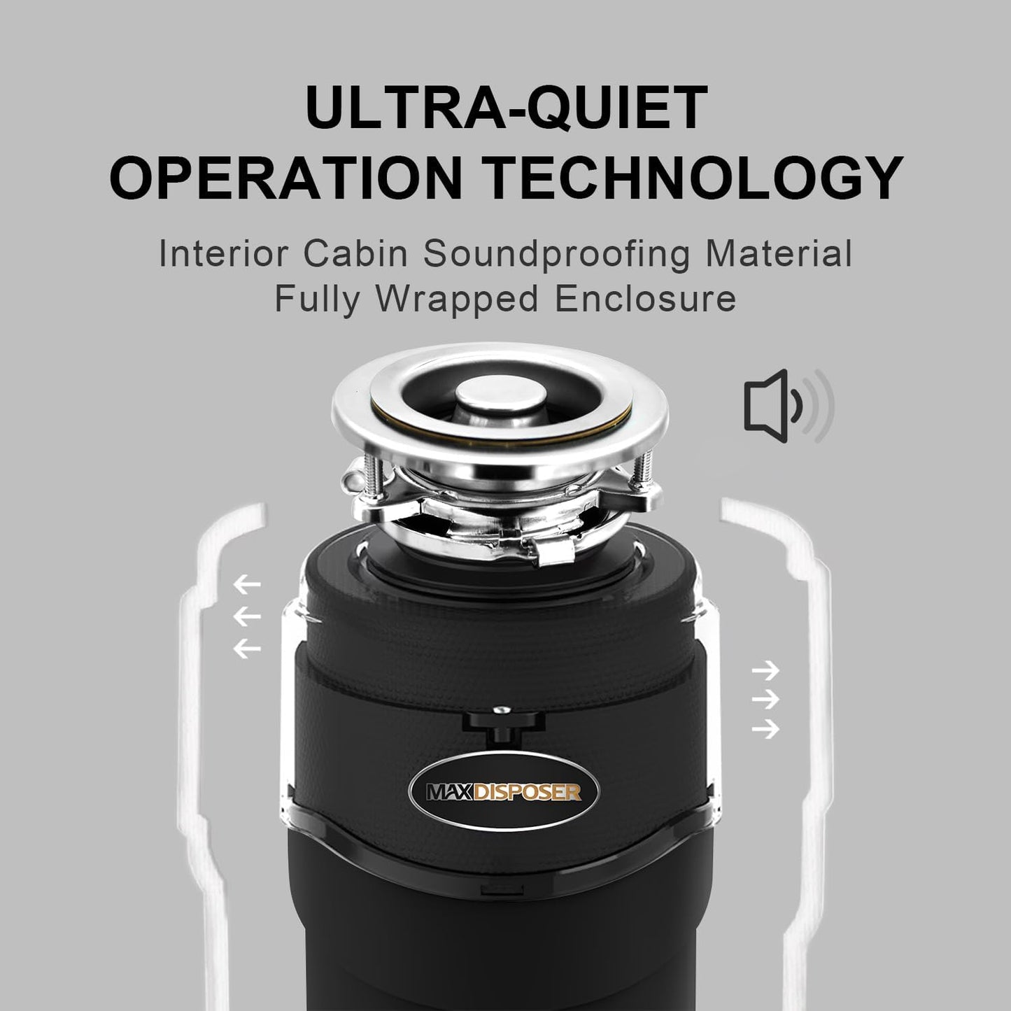 Garbage Disposal 3/4 HP Ultra Quiet powerful grinding Kitchen Food Waste Disposer with Power Cord Easy install, AC Motor Unit Continuous Feed Stainless Steel Grind 0.75 Horsepower (MAX-5)