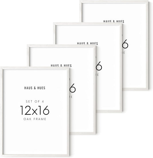 HAUS AND HUES 4-Pack White Oak Frames - 12x16 Picture Frames for Wall Artwork and Posters