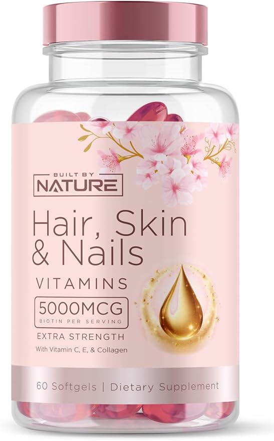 Hair Skin and Nails Vitamins – 5000mcg Biotin 60 Softgels