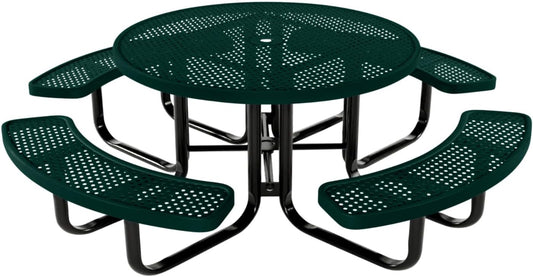 Heavy-Duty Portable Outdoor Kids Table with Umbrella Hole, Punched Steel Kids Picnic Table, Commercial-Grade, Made in America (46 in, Round, Childrens, Textured Dark Green)