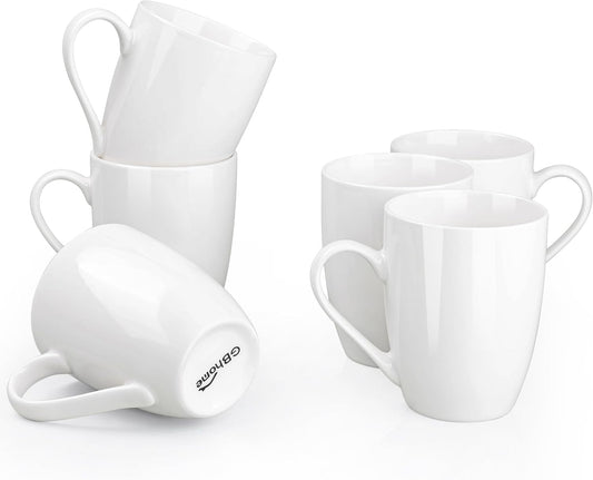 GBHOME 16oz Coffee Mugs Set of 6, Large Ceramic Coffee Mugs for Man, Woman, Dad, Mom, Modern Coffee Mugs Set with handle for Tea/Latte/Cappuccino/Milk/Cocoa. Dishwasher&Microwave Safe,White