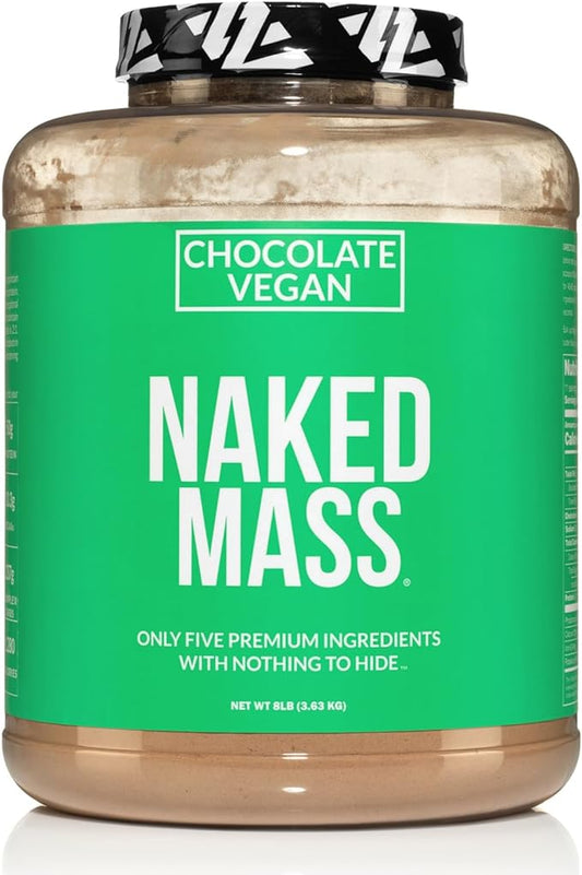 Naked Mass - Chocolate Vegan Weight Gainer - 8Lb Bulk, GMO Free, Gluten Free, Soy Free & Dairy Free. No Artificial Ingredients - 1,280 Calories - 11 Servings