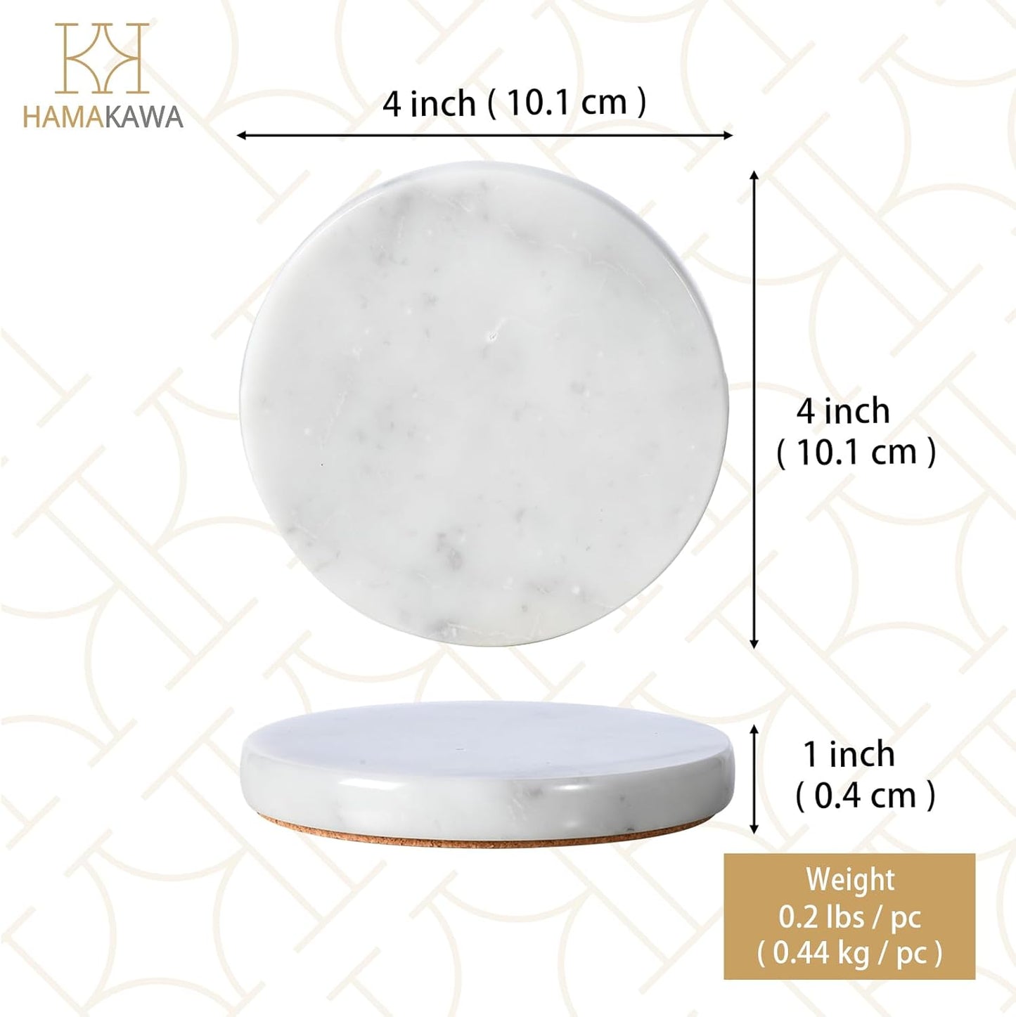 Real Natural Marble Coasters Set of 4, Carrara White Limestone 4 Inch/10 cm, Modern Round Stone, Trendy Drink Coasters for Coffee Table, Kitchen Decor, Office