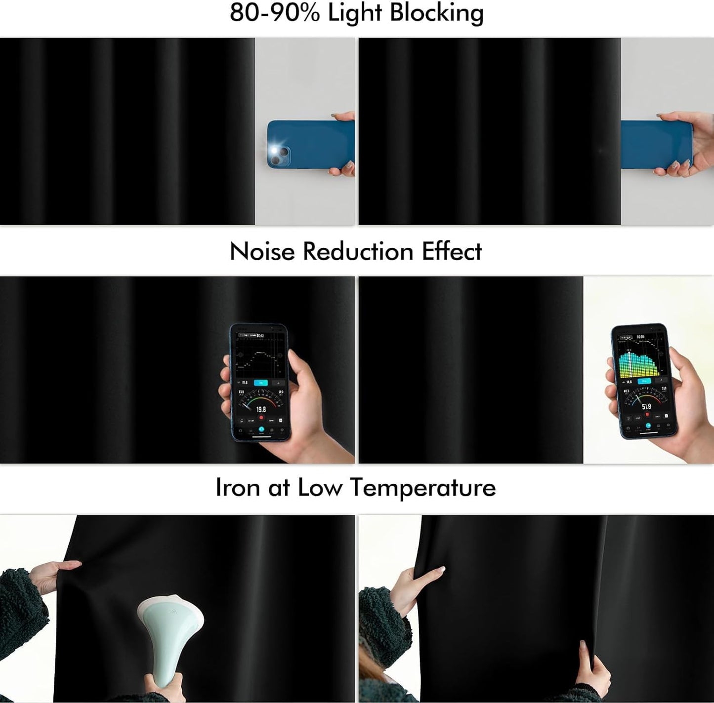 MIULEE Back Tab Blackout Curtains 105 Inch Long 2 Panels Set for Living Room Bedroom, Halloween Black Rod Pocket/Pinch Pleated Thermal Insulated Room Darkening Light Blocking Floor to Ceiling Drapes