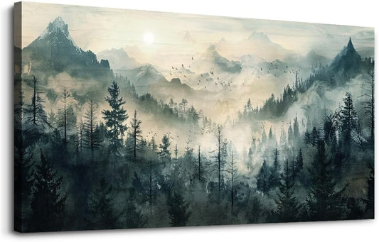 KELIYUAN Large Canvas Misty Forest Wall Art Mountain View Home Decor For Living Room Bedroom Office Natural Landscape Wall Decoration Painting Modern Printed Artwork Can Be Hung Directly 30x60 In