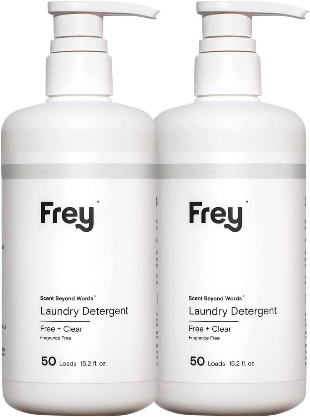 FREY Concentrated Liquid Laundry Detergent | Formulated for Sensitive Skin & HE Washers | Removes Stains Effectively | 50 Loads per Bottle (2-pack Unscented)