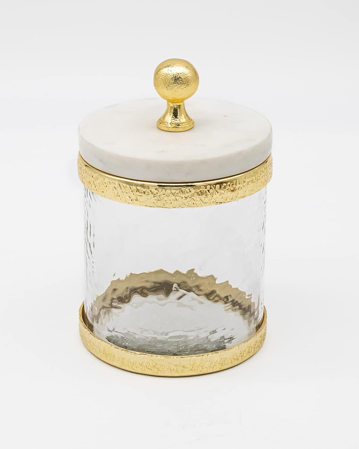 Godinger Canister Storage Container, Glass Storage Canister, Marble with Gold Band - 4x4