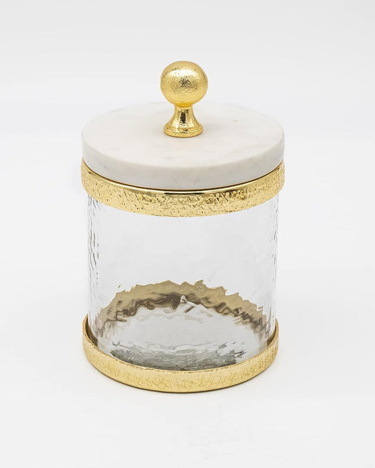 Godinger Canister Storage Container, Glass Storage Canister, Marble with Gold Band - 4x4