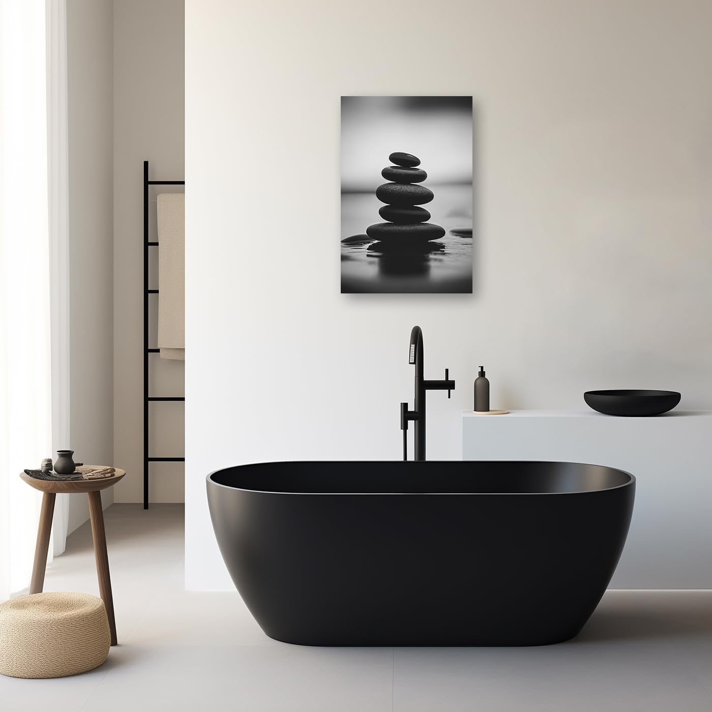 DOARTDO Zen Canvas Wall Art Black and White Zen Stone Picture Print Meditation Relax Spirit Spa Room Bathroom Decor Frame (28.00" x 42.00", Zen Stone - 3)
